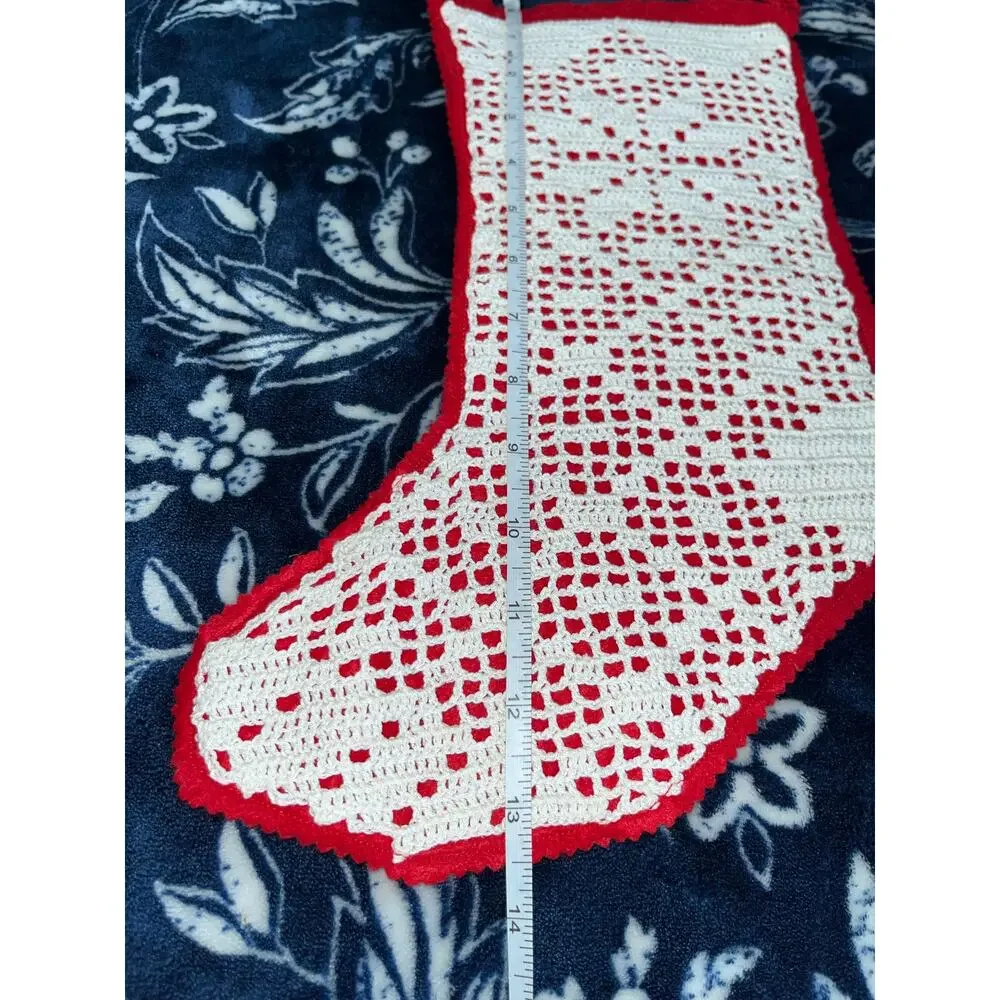 Vintage Handmade Crochet Christmas Stocking featuring a snowflake pattern.